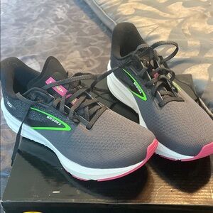 Brooks Women's Gray Sneakers with Pink and Green Accents